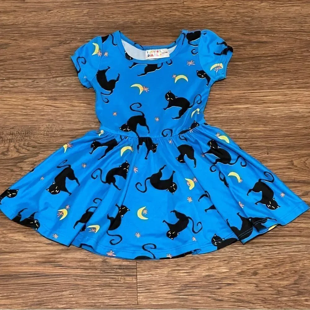 Dot Dot Smile Halloween Theme Twirl Short Sleeve Dress Blue Black 12-24 mos & 2T